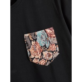 Men Contrast Floral Print Pocket Tee