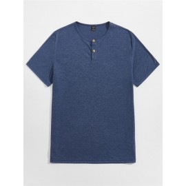 Men Button Detail Solid Tee