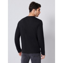 Men Half Button Pocket Patched Tee