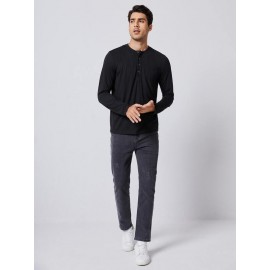 Men Half Button Pocket Patched Tee