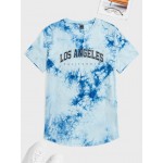 Men Letter Graphic Tie Dye Curved Hem Tee