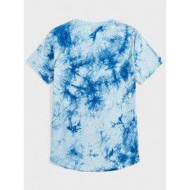 Men Letter Graphic Tie Dye Curved Hem Tee