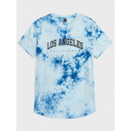 Men Letter Graphic Tie Dye Curved Hem Tee