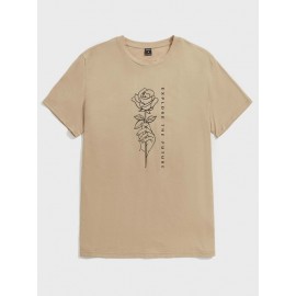 Men Slogan & Floral Print Tee