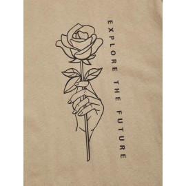 Men Slogan & Floral Print Tee