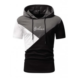 Men Colorblock Letter Graphic Hooded Tee