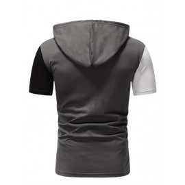 Men Colorblock Letter Graphic Hooded Tee
