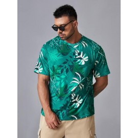 Extended Sizes Men Tropical Print Tee