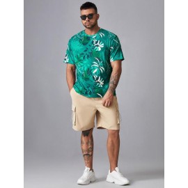 Extended Sizes Men Tropical Print Tee