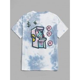 Men Game Console Print Drop Shoulder Tie Dye Tee