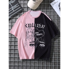 Men  & Letter Graphic Two Tone Tee