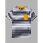 Men Striped Color Block Patched Pocket Tee
