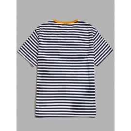 Men Striped Color Block Patched Pocket Tee