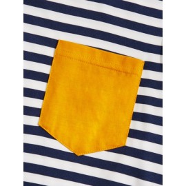 Men Striped Color Block Patched Pocket Tee