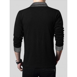 Men Surplice Neck Contrast Binding T-shirt