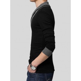 Men Surplice Neck Contrast Binding T-shirt