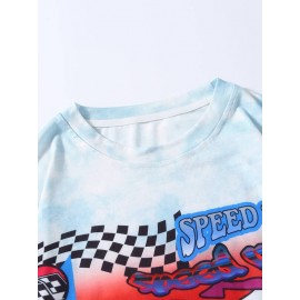 Men Car And Letter Graphic Tee