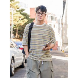 Men Drop Shoulder Striped Tee