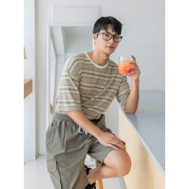 Men Drop Shoulder Striped Tee