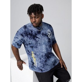 Extended Sizes Men Tie Dye Cartoon Graphic Tee