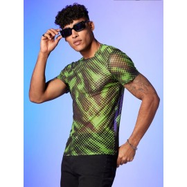Men Graphic Print Sheer T-Shirt