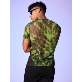 Men Graphic Print Sheer T-Shirt