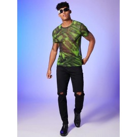 Men Graphic Print Sheer T-Shirt