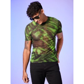 Men Graphic Print Sheer T-Shirt