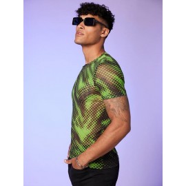 Men Graphic Print Sheer T-Shirt