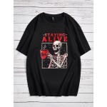 Eduely Men Skeleton & Slogan Graphic Tee