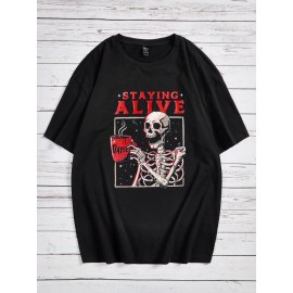 Eduely Men Skeleton & Slogan Graphic Tee