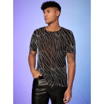 Men Glitter Marble Pattern Mesh Top