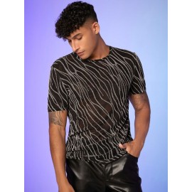 Men Glitter Marble Pattern Mesh Top