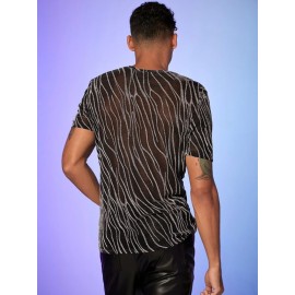 Men Glitter Marble Pattern Mesh Top
