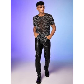 Men Glitter Marble Pattern Mesh Top