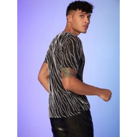 Men Glitter Marble Pattern Mesh Top