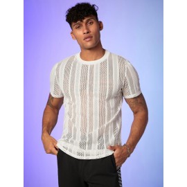 Men Curved Hem Sheer Tee