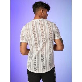 Men Curved Hem Sheer Tee