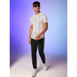 Men Curved Hem Sheer Tee