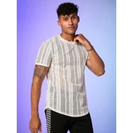 Men Curved Hem Sheer Tee