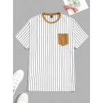 Men Striped Contrast Pocket Tee