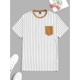 Men Striped Contrast Pocket Tee