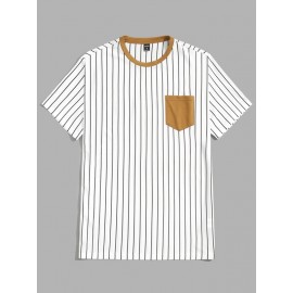 Men Striped Contrast Pocket Tee