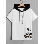 Men Cartoon And Japanese Letter Hooded Tee