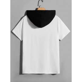 Men Cartoon And Japanese Letter Hooded Tee