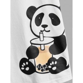 Men Cartoon And Japanese Letter Hooded Tee
