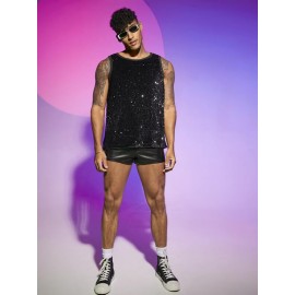 Men Contrast Binding Sequin Tank Top