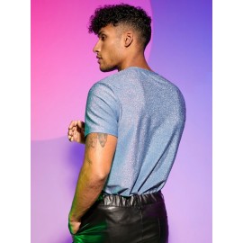 Men Round Neck Glitter Tee