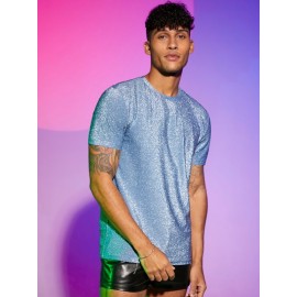 Men Round Neck Glitter Tee
