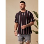 Extended Sizes Men Block Striped & Letter Graphic Tee